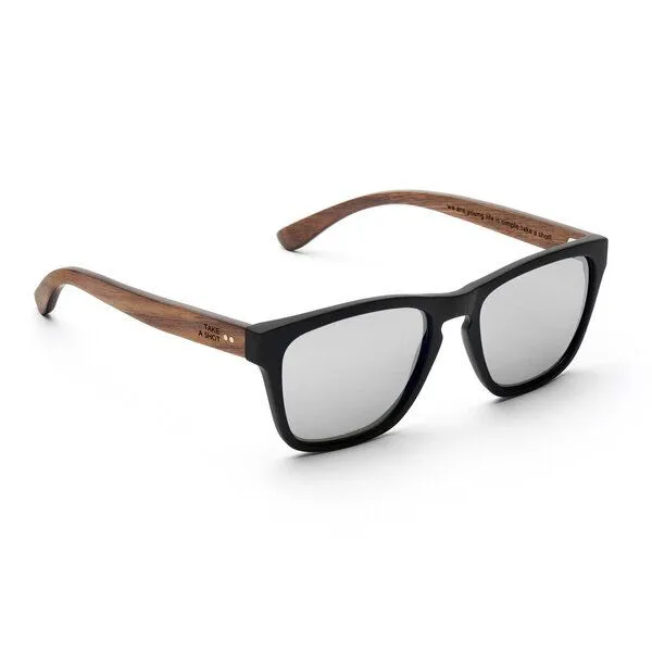 TAKE A SHOT TAKE A SHOT Holz Sonnenbrille Eckig für Herren im Sportlichen Design, Schwarz / walnuss / silber, – Produktbild 2 von 4