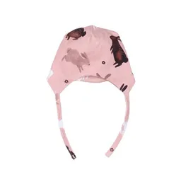 Walkiddy Baby Bindemütze GOTS zertifiziert Bio-Baumwolle Rosa Hasen-Print Ohrklappen Bindebänder weich – Walkiddy – Produktbild 1 von 1