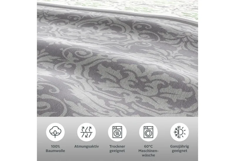 OTTO home Bettwäsche Cremona in Gr. 135x200, 155x220 cm u.a. Bettwäsche-Set mit Ornamenten, Linon, 2 teilig, romantische Bettwäsche in verschiedenen Qualitäten, ab Gr. 135x200 cm, Grün, – Produktbild 1 von 7