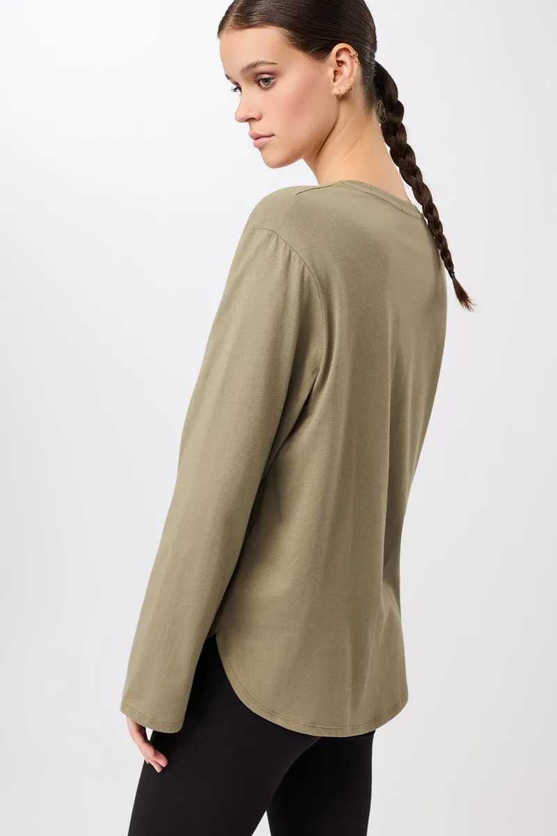 mandala MANDALA Damen vegan Longsleeve Halfmoon Khaki, Olivgrün, – Produktbild 2 von 2