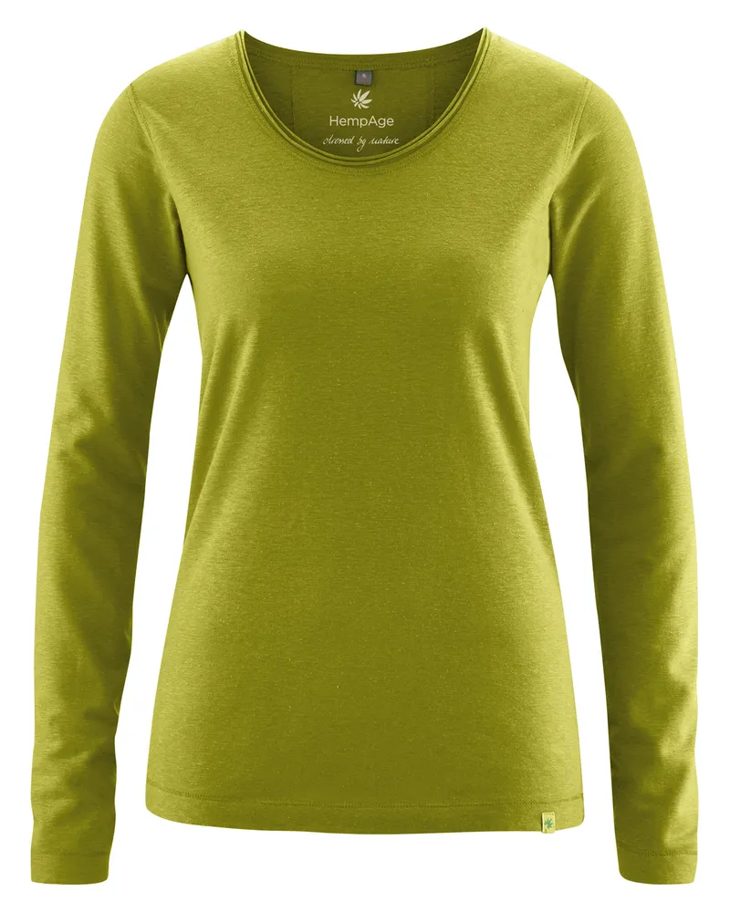 HempAge Hempage Damen vegan Langarm T-Shirt Farn Grün, Grün, – Produktbild 1 von 2