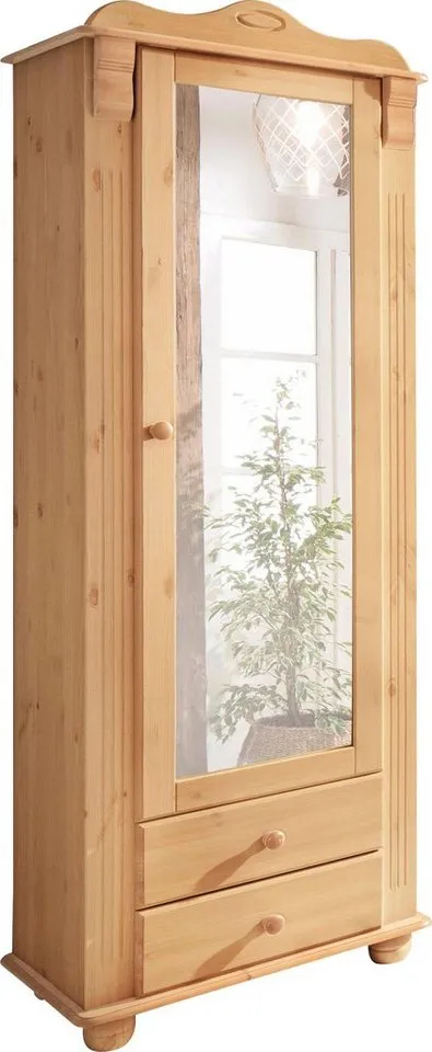 OTTO home Garderobenschrank Adele mit Spiegel, Breite 63 cm, mit 2 Schubladen, aus massiver Kiefer, FSC®, Beige, – Produktbild 3 von 5