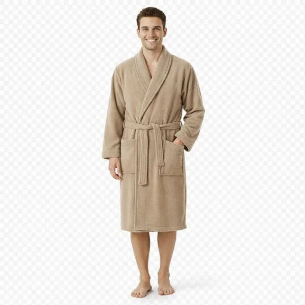 Bruno Barella Bruno Barella Herren Bademantel 100 % Biobaumwolle aus der türkischen Ägäis in Anthrazit, Sand, Navy – flauschig & saugfähig, Sand, – Produktbild 1 von 4