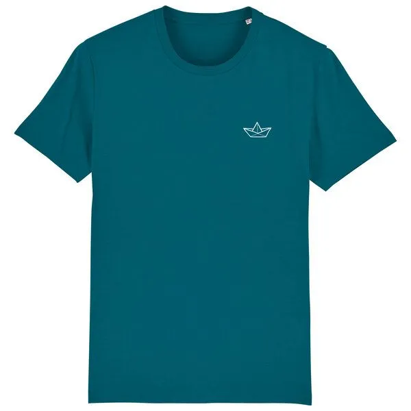 Spangeltangel Spangeltangel T-Shirt "Papierboot", Männershirt, Herrenshirt, bedruckt, Biobaumwolle, Unisex, Petrol, – Produktbild 1 von 3
