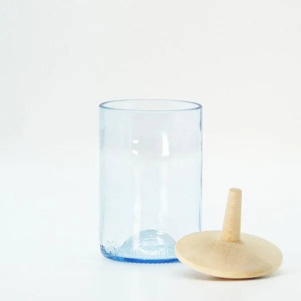 nest-gestaltung nest-gestaltung Blaues Recyclingglas mit Kreisel-Holzdeckel – Produktbild 4 von 4