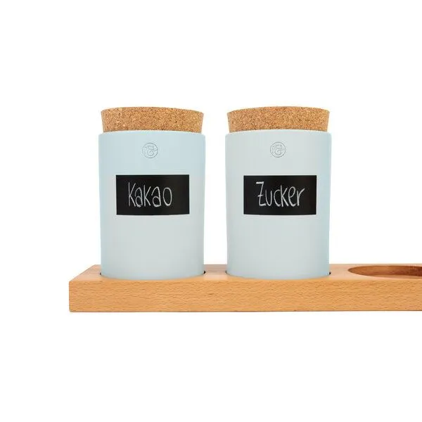 klotzaufklotz klotzaufklotz Vorratsdosenregal Buche, Blasstürkise dosen, – Produktbild 1 von 4