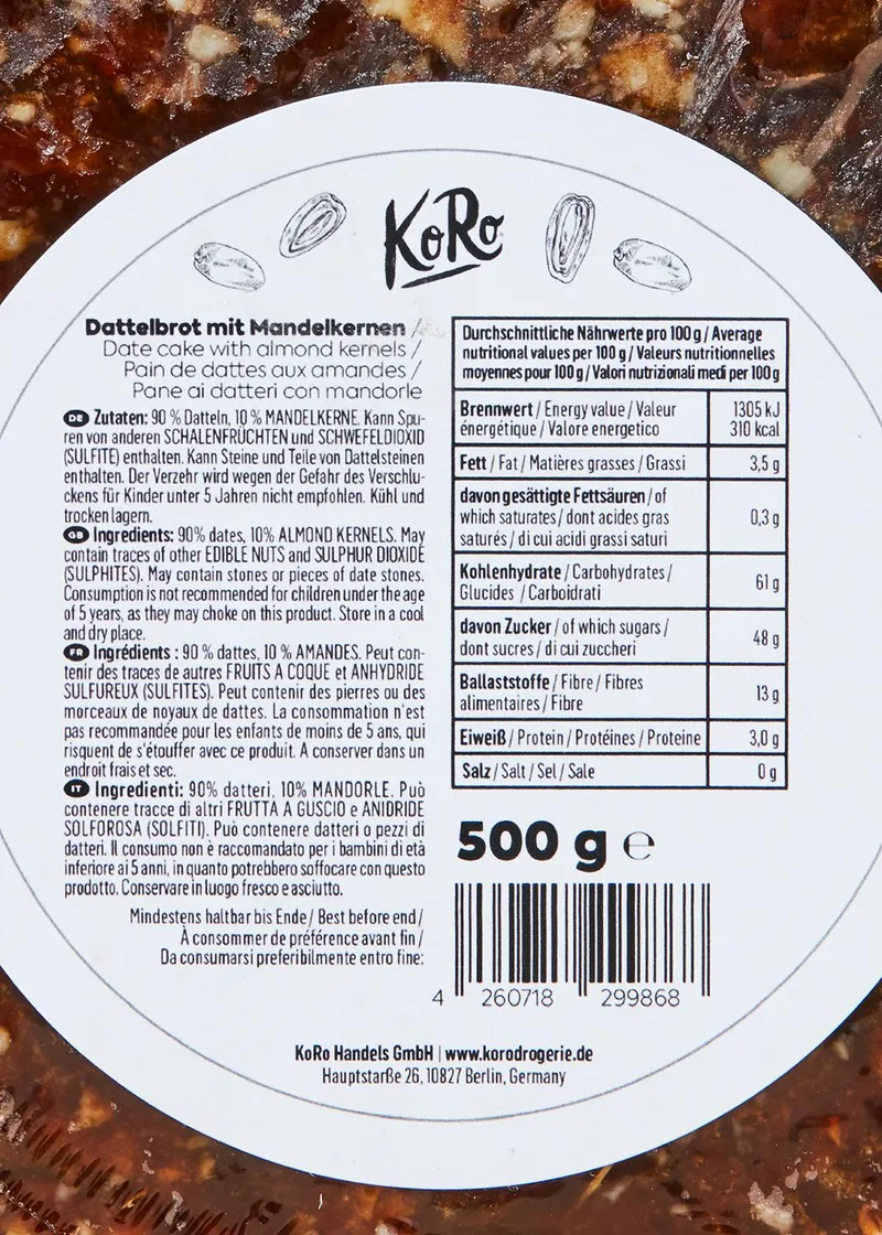 KoRo Dattelbrot mit Mandeln 500 g – Produktbild 3 von 5