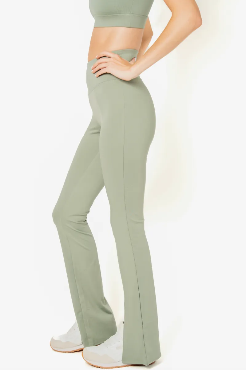 SEAAV SEAAV Damen vegan Leggings Ausgeschnitten Bootcut Dusty Sage Green, Hellgrün, – Produktbild 2 von 2