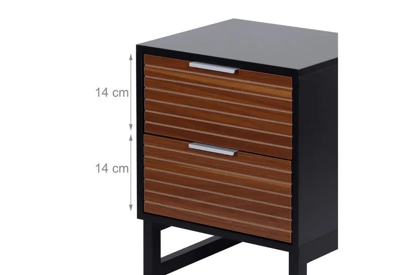 RELAXDAYS RELAXDAYS Nachttisch mit 2 Schubladen (1-St), Braun|schwarz|silberfarben, – Produktbild 5 von 5