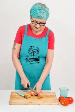 Hirschkind Hirschkind Bio-Kochschürze handgewebt Fair-Trade "Berliner Weltzeituhr" türkis – Produktbild 1 von 1