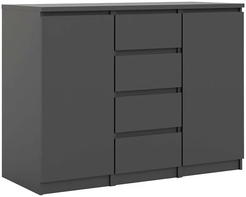 Home affaire Kommode Naia - 4 Schubladen & 2 Türen, grifflose Front, Made in Denmark (Breite: 121 cm, in mehreren Farben), Sideboard, skandinavisches & modernes Design mit viel Stauraum, Schwarz, – Produktbild 1 von 8