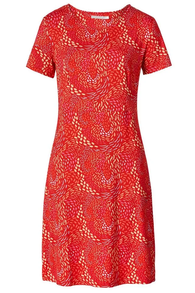 Himalaya Clothing Sommerkleid Kleid Damen mit zartem Alloverprint - Leichtes Jerseykleid aus Viskose Feminines Midikleid mit hohem Tragekomfort, Rot, – Produktbild 1 von 5