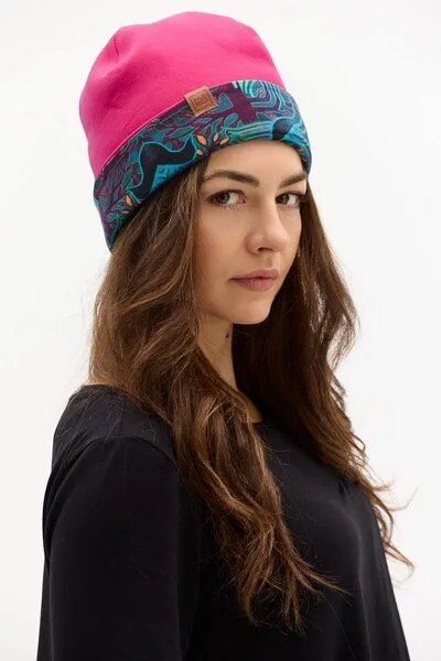 KOKOworld Mütze Twins – Klassische Beanie – Beidseitig – Warm – Fair produziert in EU – KOKOworld, Magenta amanay (mehrfarbig), – Produktbild 4 von 4