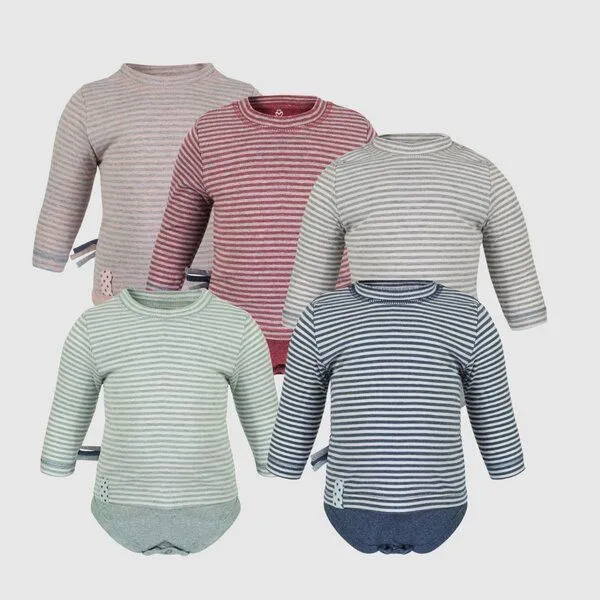 OrganicEra Baby Langarm T-shirt Body, gestreift 'OrganicEra' aus Bio Baumwolle, Bordeaux melange (rot), – Produktbild 2 von 4