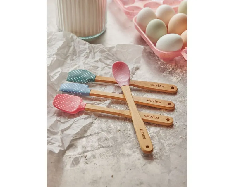 RICE RICE Teigschaber Silikon Teigschaber 4er Set Punkte Silikon Bambusgriff kochen backen – Produktbild 2 von 3
