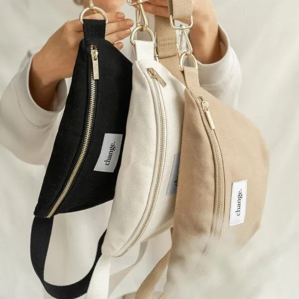 change the label change the label Change Bum Bag, Bauchtasche Damen, Crossbody Bag aus nachhaltiger Baumwolle, Taupe braun, – Produktbild 2 von 4