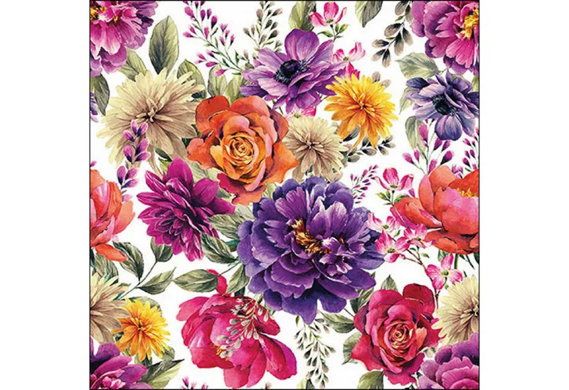 Ambiente Luxury Paper Products Papierserviette, Servietten Papier 33x33cm 3-lagig mit Sommerblumen Motiv 20 Stück, Bunt|gelb|lila|rot, – Produktbild 1 von 1
