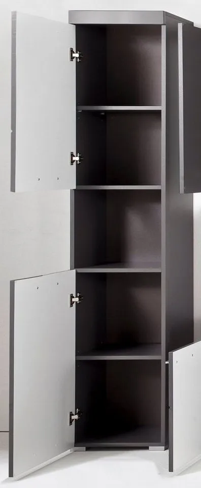 trendteam Hochschrank Amanda (Badschrank in grau, 2-türig, 37 x 190 cm) Hochglanz, Grau, – Produktbild 4 von 5