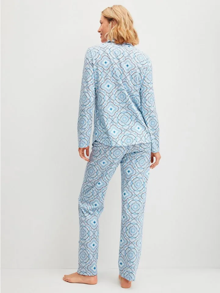 CALIDA CALIDA Pyjama Cotton Special Damen (2 tlg) durchgeknöpft, weich und glatt mit Reverskragen, Blau, – Produktbild 3 von 5