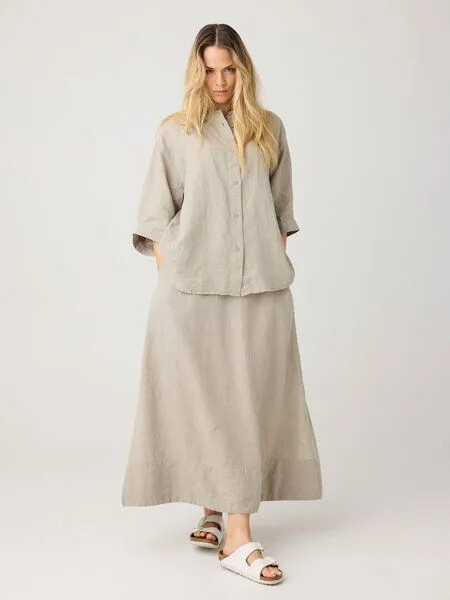 KnowledgeCotton Apparel KnowledgeCotton Apparel Maxi Rock aus Bio-Leinen, Grün-yarndyed-twill, – Produktbild 2 von 2