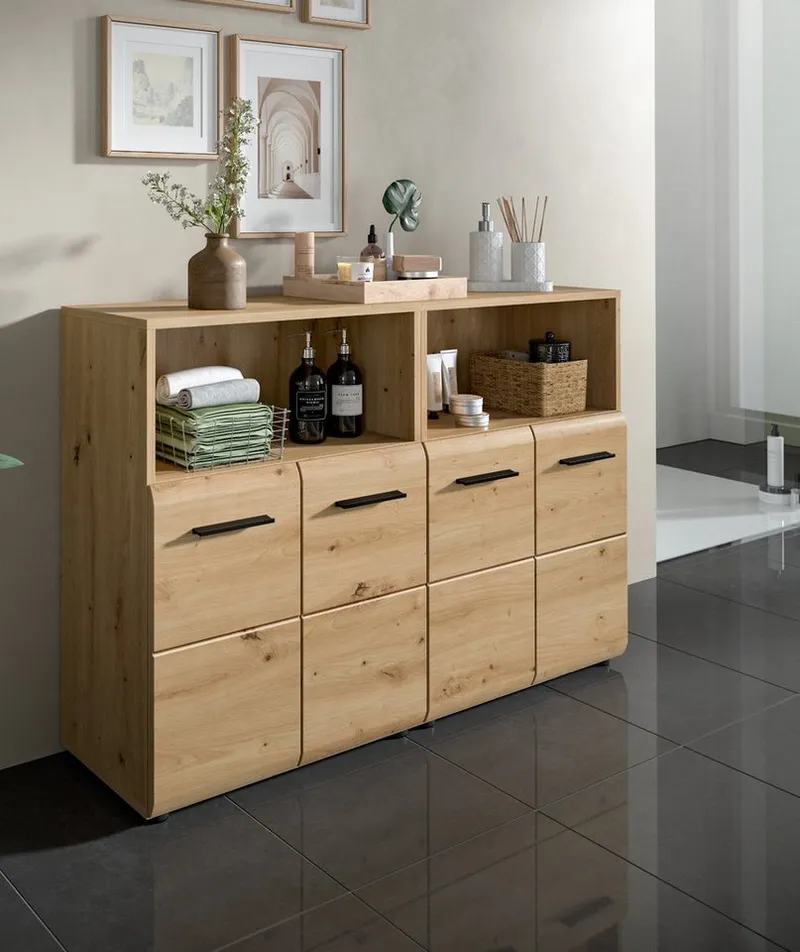 Inn.Furn Badkommode Cover (Spar-Set, 2x Kommode in Eiche Artisan, 120 x 80 cm), einzeln oder als Doppelkommode, Beige, – Produktbild 3 von 5