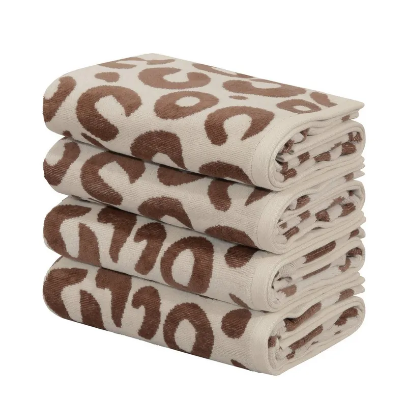 OTTO home Handtuch Set Anna Leopardenmuster, 4-tlg Handtuch-Set, 50x100cm, 100% Baumwolle, Frottiervelours (Set, 4-St), Handtücher, weich, saugstark, Braun, – Produktbild 4 von 8