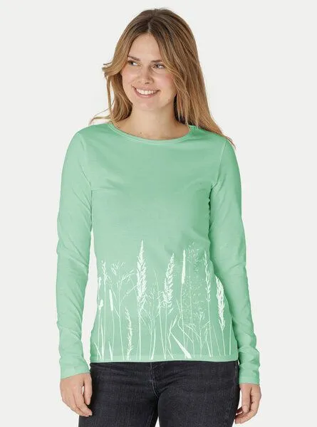 Peaces.bio - handbedruckte Biomode Peaces.bio - handbedruckte Biomode Bio-Damen-Langarmshirt Gräservielfalt, Mint, – Produktbild 1 von 2