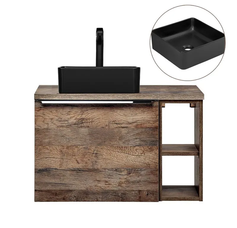 Lomadox Badmöbel-Set PUEBLA-56, (Spar-Set, 2-St), Eiche Doppelwaschtisch Waschbecken LED-Spiegelschränke 140,4/200/46 cm, Braun, – Produktbild 2 von 4
