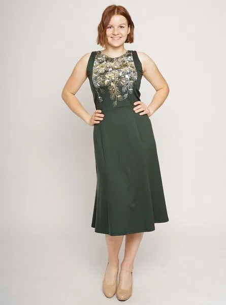Peaces.bio - handbedruckte Biomode Peaces.bio - handbedruckte Biomode Festkleid Buchenzauber in Dunkelgrün – Produktbild 3 von 3