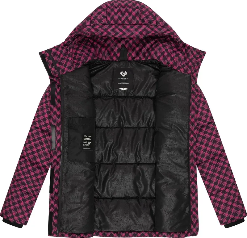 ragwear ragwear Steppjacke Wikesh Print Wasserdichte Damen Winterjacke mit Hahnentritt-Muster, Rosa, – Produktbild 1 von 4