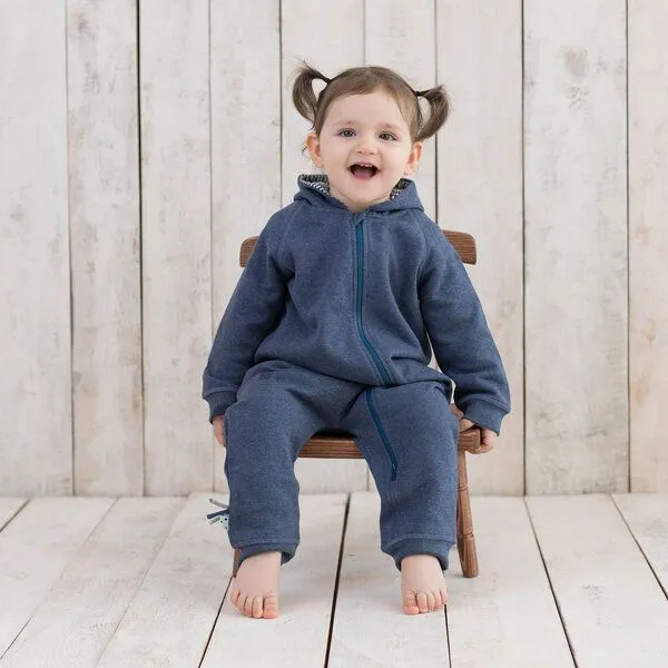 OrganicEra Baby Unisex Jumpsuit mit Reißverschluss 'OrganicEra' aus Bio-Baumwolle, Indigo melange (blau), – Produktbild 3 von 4