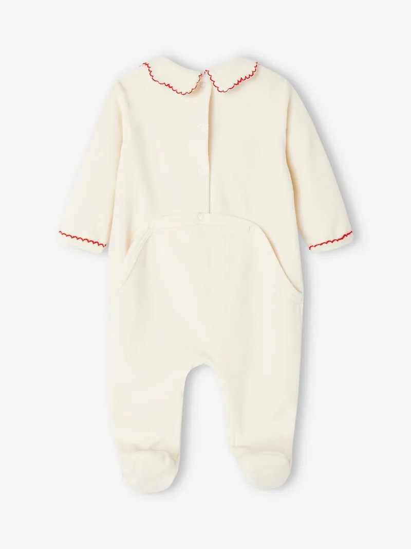 Vertbaudet Baby Samt-Strampler mit Weihnachts-Stickereien, Wollweiß, – Produktbild 3 von 4