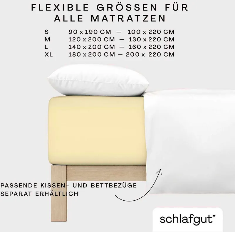 Schlafgut Schlafgut Spannbettlaken PURE BOXSPRING Bio-Baumwolle mit Elasthan, 170 g/m², Bettlaken, Jersey-Elasthan, Gummizug: rundum, (1 Stück), PREMIUM Boxspringbett Laken bis 40 cm Höhe, dehnbar blickdicht, straff, Gelb, – Produktbild 1 von 5