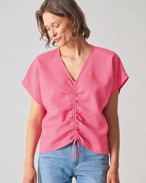 HempAge HempAge Geraffte Sommerbluse Hanf/Biobaumwolle, Hibiscus (rosa), – Produktbild 3 von 4