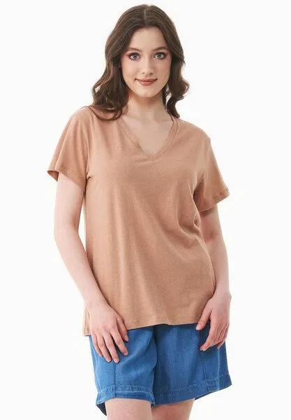 ORGANICATION ORGANICATION T-Shirt aus Bio-Baumwolle und Leinen, Braun(tan), – Produktbild 1 von 4