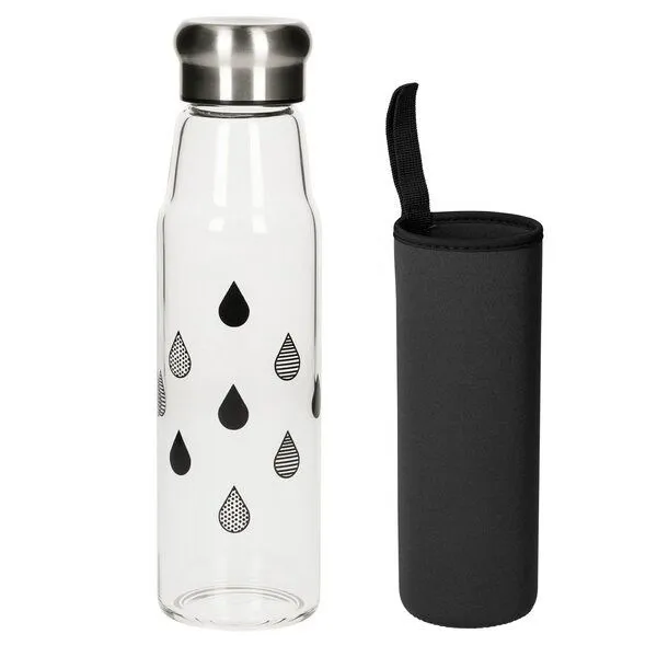 elasto elasto Glasflasche 0,55 Liter Trinkflasche Borosilikatglas mit Neoprentasche, Drops, – Produktbild 1 von 4