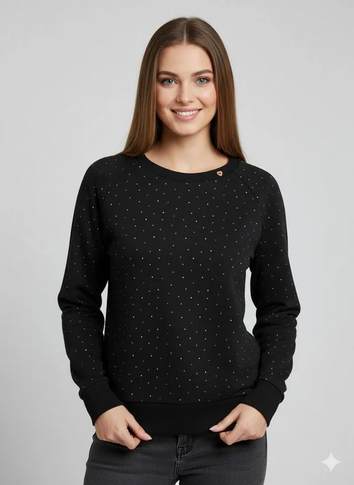 ragwear ragwear Sweatshirt JOHANKA MULTIDOTS O aus Baumwolle und Polyester, normale Passform, mit Rundhalsausschnitt, Schwarz, – Produktbild 1 von 3