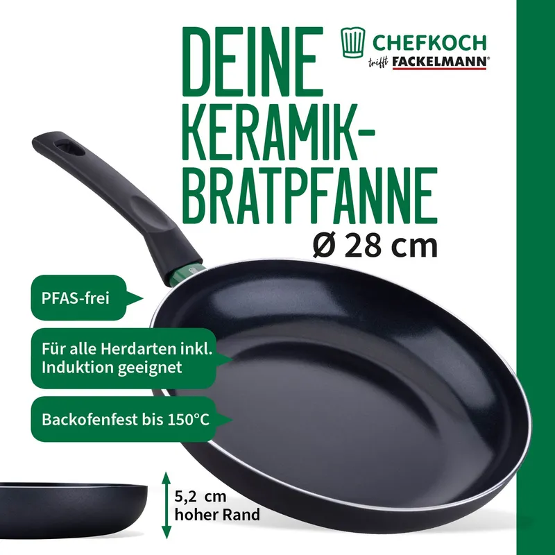 Chefkoch trifft Fackelmann Chefkoch trifft Fackelmann Bratpfanne Bielefeld, Keramik, antihaft, Ø28cm – Produktbild 3 von 3