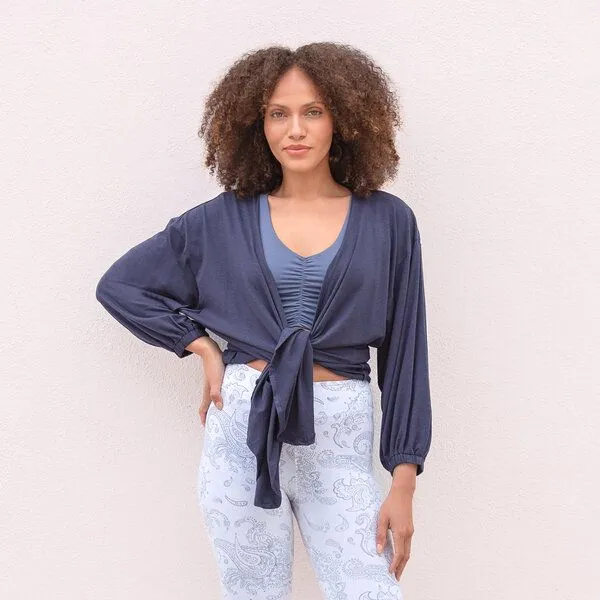 Jaya Jaya BLOOM - Damen - Cardigan aus softem TENCEL Lyocell/Biobaumwoll-Mix, Nightblue/blau, – Produktbild 2 von 4