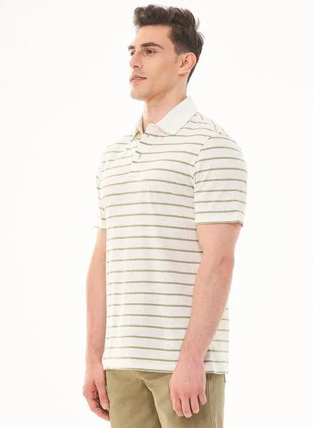 ORGANICATION ORGANICATION Gestreiftes Poloshirt aus Bio-Baumwolle und Leinen, Weiß(off white), – Produktbild 3 von 4