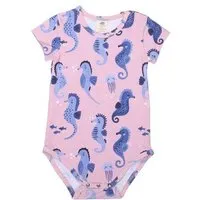 Walkiddy Baby Kurzarmbody GOTS zertifiziert Bio-Baumwolle Rosa Seepferdchen-Print Druckknöpfe – Walkiddy – Produktbild 1 von 1