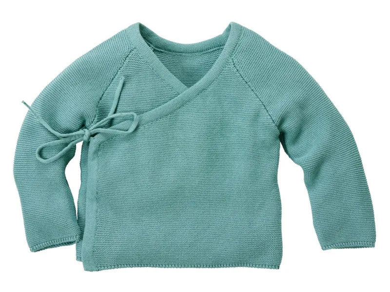 HANS NATUR Baby und Kinder Jacke zum Wickeln Strick-Qualität Bio-Baumwolle gletscher Gr. 98/104, Blau, – Produktbild 1 von 2