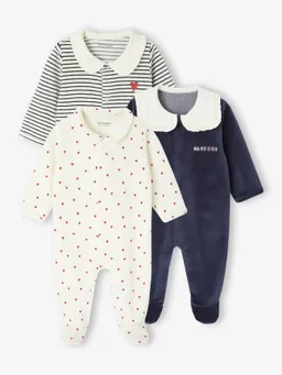 Vertbaudet 3er-Pack Baby Samt-Strampler – Produktbild 1 von 1