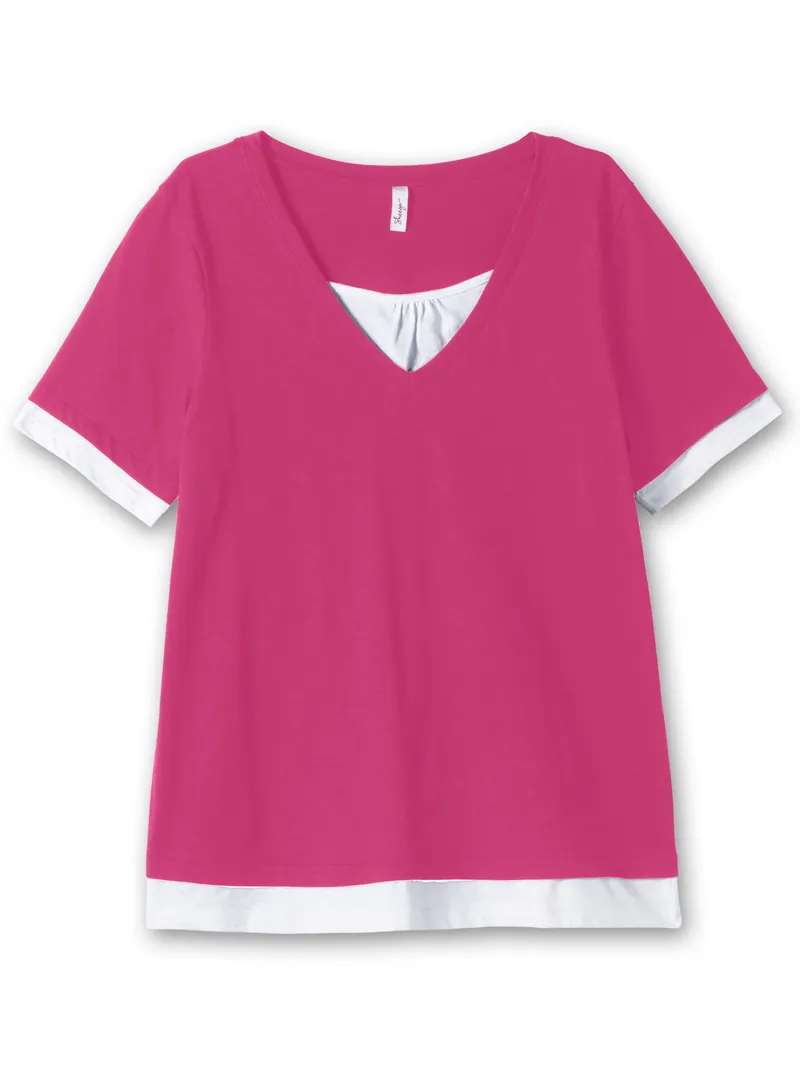 sheego 2-in-1-Shirt fuchsia-weiß, Fuchsia-weiß, – Produktbild 1 von 2