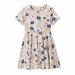 People Wear Organic People Wear Organic "Kurzarm Kleid, rosa bedruckt, ""bunte Blüten"", Bio-Baumwolle" – Produktbild 1 von 1