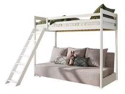 Kids Collective Hochbett 90x200 cm mit Schlafsofa 140x200 cm Couch in Cord-Stoff, 3 Kissen (Stockbett mit Leiter und Schlafcouch 200x140) OEKO TEX 100 mit 3 Kissen Sofa Etagenbett weiß 200x90 grau hellgrau – Produktbild 1 von 1