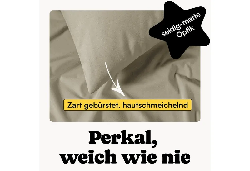 Seralino Bettwäsche Set, Perkal, 2 teilig, 100% Bio Baumwolle, ab gr. 135x200, Perkal, besonders weich & atmungsaktiv, BCI zertifiziert, mit Reißverschluss, Braun, – Produktbild 3 von 5