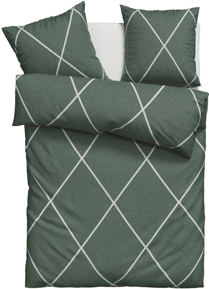OTTO home Bettwäsche Belle in Gr. 135x200 oder 155x220 cm, Bettwäsche-Set gemustert, Renforcé, 2 teilig, Renforcé Qualität, Reißverschluss, 100% Baumwolle, Grün, – Produktbild 3 von 4