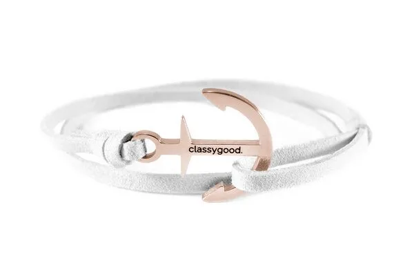 Classygood. Classygood. Anker Armband Edelstahl - Rosègold - Alcantara-Leder Band, Weiss, – Produktbild 2 von 4