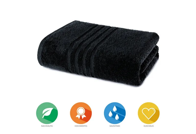 Lavea Badetuch Bali Duschtuch 100x150 cm Duschtuch 70x140 cm, Weiches Bio-Baumwollfrottee (1-St), Handtuch, GOTS-zertifiziert, extra saugstark mit 500g/m², Schwarz, – Produktbild 2 von 5